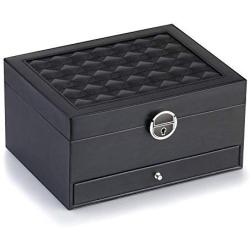 RR ROUND RICH DESIGN Jewelry Boxes - 2 Level Multifunctional Large Jewelry Organizer Storage Case with Top Mirror Drawer and Metal Lock - Black