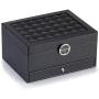 RR ROUND RICH DESIGN Jewelry Boxes - 2 Level Multifunctional Large Jewelry Organizer Storage Case with Top Mirror Drawer and Metal Lock - Black