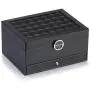 RR ROUND RICH DESIGN Jewelry Boxes - 2 Level Multifunctional Large Jewelry Organizer Storage Case with Top Mirror Drawer and Metal Lock - Black