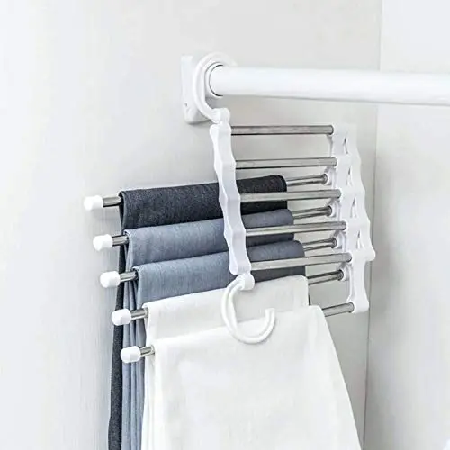5 Tier Portable Multi-Function Stainless Steel Pants Racks Trousers Hanger Clothing Storage Organization Clothes Drying Hanger White 5 Tier Portable Multi-Function Stainless Steel Pants Racks Trousers Hanger Clothing Storage Organization Clothes Drying Hanger White