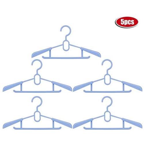 Ginyia Clothes Hanger, 5Pcs Durable Plastic Retractable Children Clothes Hanger Clothes Drying Rack for Drying Childrens Clothes(Blue)