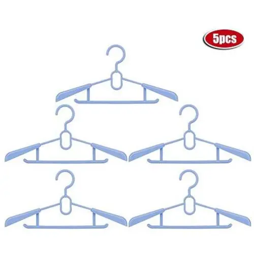 Ginyia Clothes Hanger, 5Pcs Durable Plastic Retractable Children Clothes Hanger Clothes Drying Rack for Drying Childrens Clothes(Blue)