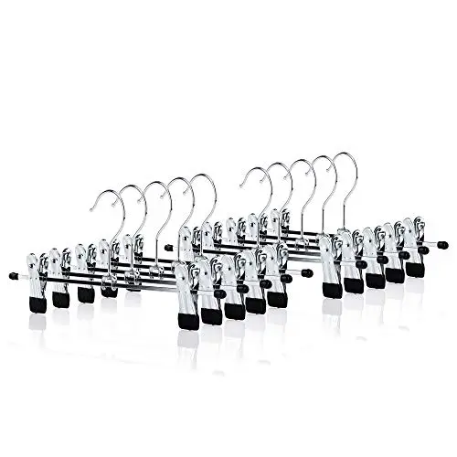 HANGERWORLD 10 Chrome 12inch Metal Pants Skirt Adjustable Clip Coat Clothes Garment Hangers HANGERWORLD 10 Chrome 12inch Metal Pants Skirt Adjustable Clip Coat Clothes Garment Hangers
