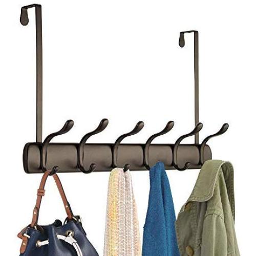 mDesign Decorative Over Door Long Easy Reach 12 Hook Metal Storage Organizer Rack to Hang Jackets, Coats, Hoodies, Clothing, Hats, Scarves, Purses, Leashes, Bath Towels & Robes - Bronze