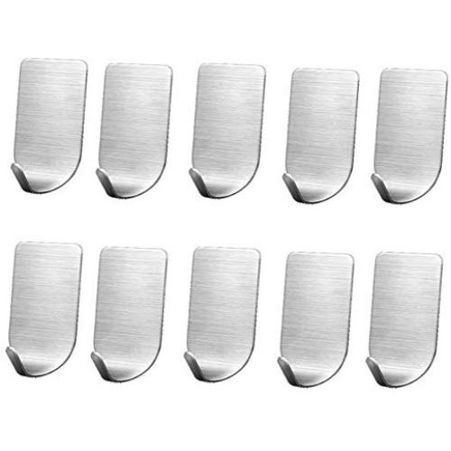 BERKET 3M Adhesive Hooks, Heavy Duty Wall Hooks, Stainless Steel Waterproof Hanger for Kitchen Bathroom Bags Towel Coat Keys Robe Home Offices No Drilling Required Utility Hooks (A-Hooks10PC)