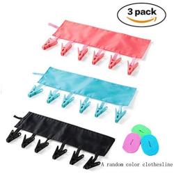 whatswhats Clothespin Rack Portable Folding Hanger Travel Clothes Swimwear Underwear Bra Sock Towel Drying Hanger Racks with 6 Clothespins (3 Pack ? Black/Blue/Pink)