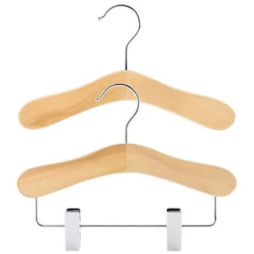 HANGERWORLD 12 Natural Wooden 9.8inch Kids Coat Clothes Garment Top Clip Hangers Closet Set Baby Toddler, 6pcs without clips and 6pcs with clips HANGERWORLD 12 Natural Wooden 9.8inch Kids Coat Clothes Garment Top Clip Hangers Closet Set Baby Toddler, 6pcs without clips and 6pcs with clips