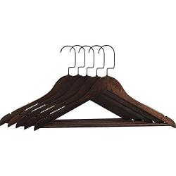 C&M LIFE Solid Wood Coat Hanger - Pack of 5, Smooth Finish Suit Hangers with Non Slip Bar and Cut Notches for Dress, Pant, Jacket