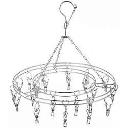 Clothes Hanger 20 Clips Hanging Drying Rack Laundry Drip Hanger Stainless Steel Sturdy And Space Saving Drying Racks For Socks Baby Clothes Bras Towel Pants Hangers ( Color : Silver , Size : 36cm )