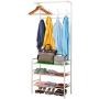 SINGAYE Coat Rack Hall Hree Entryway Bench Storage Shelves with 3-Tier Shoes Clothes Rack Carbon Steel White