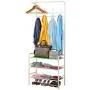 SINGAYE Coat Rack Hall Hree Entryway Bench Storage Shelves with 3-Tier Shoes Clothes Rack Carbon Steel White SINGAYE Coat Rack Hall Hree Entryway Bench Storage Shelves with 3-Tier Shoes Clothes Rack Carbon Steel White