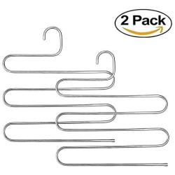 YCAMMIN Pants Hangers S-Type Stainless Steel Trousers Rack/5 Layers Multi-Purpose Closet Hangers Saver Storage Rack for Clothes/Towel/ Scarf/Trousers/ Tie etc(2 Pcs)