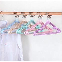 10pcs Random Color Stainless Steel Clothes Hanger Non-Slip Space Saving Clothes Hangers with Hook Closet Organizer Drying Racks