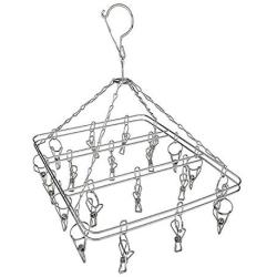 Two Layers Thick Stainless Steel Clothes Drying Rack Hanger Laundry Clothesline Hanging Rack Metal Clothespins with 20 Wire Clips for Socks Towels Underwear (Rectangle)