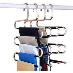 Fashion Easy Non-Slip Pants Hangers S-Shape,Multi Layers Space Saving Non Slip Stainless Steel Clothes Hangers Closet Organizer for Pants Jeans Trousers Scarf(4 Pack)