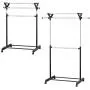 MyGift Adjustable Double Hanger Bar Rolling Garment Rack with Top Shelf MyGift Adjustable Double Hanger Bar Rolling Garment Rack with Top Shelf