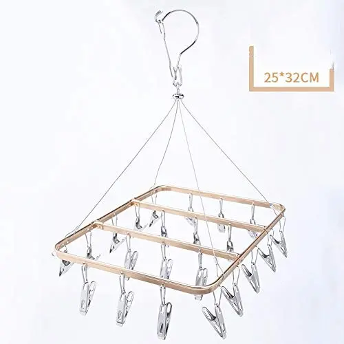 Clothes Hangers Clothespin Multi-Clip Aluminum Alloy Household Function Hanger Hook Clothes Dryer Indoor Airer (Color : Gold, Size : 2532CM)