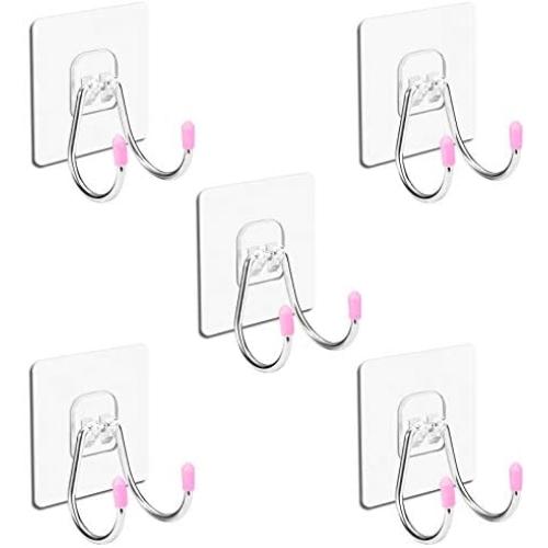 CGBE Adhesive Hooks Wall Hooks for Hanging Heavy Duty 13LB Transparent Seamless Hooks Waterproof and Oil Proof for Kitchen Bathroom (Five Pices)
