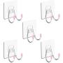 CGBE Adhesive Hooks Wall Hooks for Hanging Heavy Duty 13LB Transparent Seamless Hooks Waterproof and Oil Proof for Kitchen Bathroom (Five Pices)