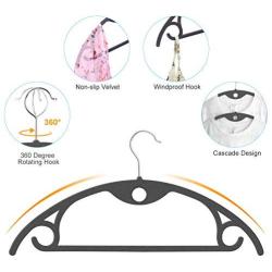 IEOKE Premium Velvet Hangers, Non Slip Suit Clothes Hangers Coat Hangers (50 Pack) Ultra Thin Space Saving with Heavy Duty 360 Swivel Chrome Hook (Titanium Grey)