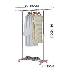 Mai Floor Hanger Bedroom Metal Clothes Coat Rack Single Pole Retractable Adjustment (Color : Pink)