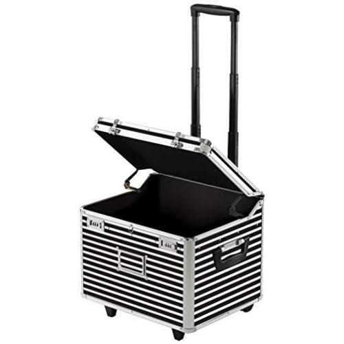 Vaultz VZ00685 Locking Mobile Rolling File Storage Chest, Letter/Legal Wheelie Case, 2 Combination Locks, 15.5 x 14.5 x 17.5 Inches, Black/White Stripe