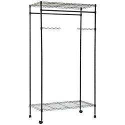 NanaPluz Rolling Portable Shelf Garment Rack Storage Adjustable Rod Double Hanging Clothes Rail Hanger with Ebook