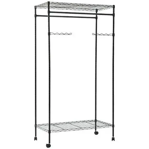 NanaPluz Rolling Portable Shelf Garment Rack Storage Adjustable Rod Double Hanging Clothes Rail Hanger with Ebook