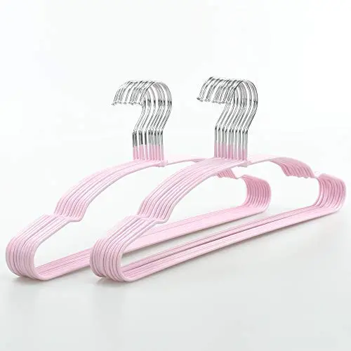 TOPIA HANGER Non Slip Hanger, Adult Space Saving Metal & Rubber Coating Clothes Hangers, Laundry Metal Hangers, Pink Shirt Hangers 20 Pack, CT12P