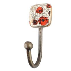 Indianshelf Handmade 1 Artistic Vintage Multicolor Ceramic Flower Square Clothes Hooks Hangers/Coat Hooks Wall Mounted