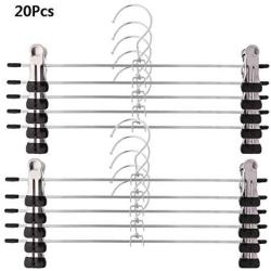 20 Pcs Stainless Steel Trouser Hanger Rack Coat Pants Skirt Hangers Clothes Stand Holder with 2 Adjustable Non-Slip Clips Random Color