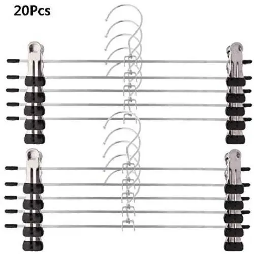 20 Pcs Stainless Steel Trouser Hanger Rack Coat Pants Skirt Hangers Clothes Stand Holder with 2 Adjustable Non-Slip Clips Random Color 20 Pcs Stainless Steel Trouser Hanger Rack Coat Pants Skirt Hangers Clothes Stand Holder with 2 Adjustable Non-Slip Clips Random Color