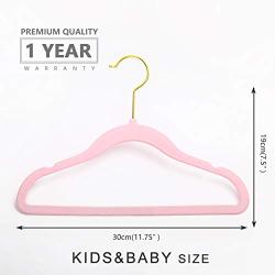 MIZGI Premium Kids Velvet Hangers (Pack of 50) with Gold Hooks,Space Saving Ultra Thin,Non Slip Hangers use for Childrens Skirt Dress Pants,Clothes Hangers by (Pink)