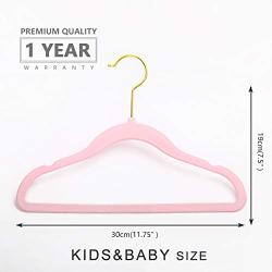 MIZGI Premium Kids Velvet Hangers (Pack of 50) with Gold Hooks,Space Saving Ultra Thin,Non Slip Hangers use for Childrens Skirt Dress Pants,Clothes Hangers by (Pink)