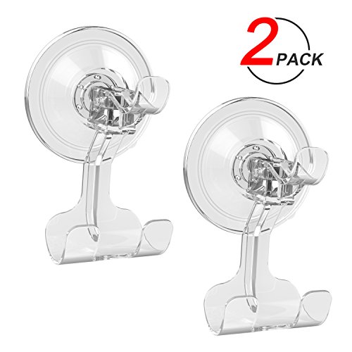 Suction Cup Hook LUXEAR Transparent Reusable Hook Razor Holder for Shower Bathroom Livingroom Kitchen Hook No Scratch Waterproof Oilproof Kitchen Wall Hanger (2 pcs Transparent)