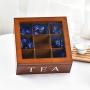 Fonture Wood Tea Store Box, Teabag Storage 9 Compartments Wooden Tea Boxes Hinged Glass Lid Tea Organizer-Brown