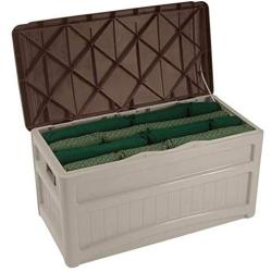 Suncast 73-Gallon Medium Deck Boxes - Lightweight Resin Indoor/Outdoor Storage Container and Seat for Patio Cushions and Gardening Tools - Store Items on Patio, Garage, Yard - Taupe