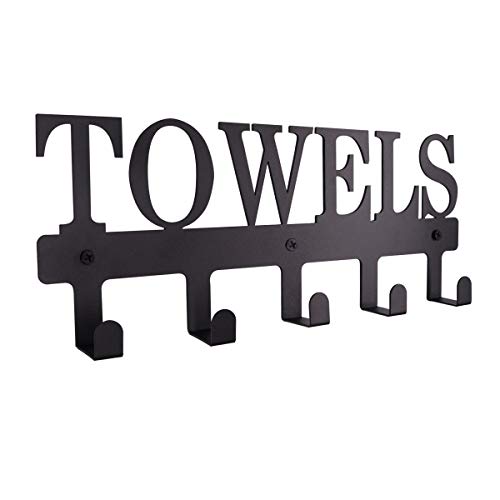 MINCORD Towel Racks Black Metal Wall Mounted Towel Holder 5 Hooks Towel Hanger Rack for Kitchen Storage Organizer Rack, Bathroom Towels