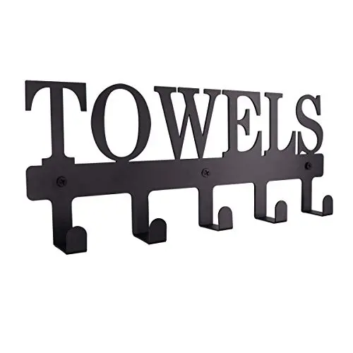 MINCORD Towel Racks Black Metal Wall Mounted Towel Holder 5 Hooks Towel Hanger Rack for Kitchen Storage Organizer Rack, Bathroom Towels
