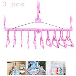 HJYPYJ Space Saving Magic Clothes Hangers Organizer, 360 Degree Rotation Windproof Hangers,for Bedroom Bathroom Balcony/Pink / 3 Pcs