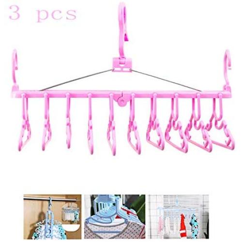 HJYPYJ Space Saving Magic Clothes Hangers Organizer, 360 Degree Rotation Windproof Hangers,for Bedroom Bathroom Balcony/Pink / 3 Pcs