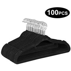 Oteymart 100 Pack Velvet Non-Slip Hangers Clothes Organizers Storage Holder, for Pants Hangers Skirt with Swivel Hook, Black