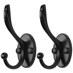 uxcell 2pcs Dual Wall Hooks Zinc Alloy Wall Mounted Coat Hat Double Robe Hooks Clothes Hanger Holder w Screws Black