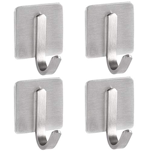 CHICHIC Adhesive Hooks Towel Robe Bathrobe Hook for Hanging SUS 304 Stainless Steel Brushed Nickel Heavy Duty Wall Hanger Storage Stick Coat Holder Bathroom Kitchen Home Office 4 Pack