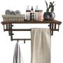 VASAGLE Industrial Coat Rack Shelf Wall Mounted, Coat Hooks Shelf with Hanging Rail, 5 Metal Removable Hooks and Storage Shelf for Entryway Hallway Bedroom Bathroom Living Room ULCR13AX
