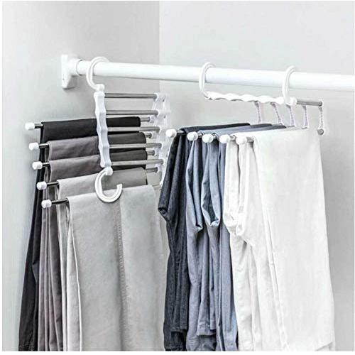 5pcs Random Color 5 Tier Multi-Function Portable Clothes Hanger Pants Racks Trousers Hanger Clothes Storage Drying Hanger Stainless Steel