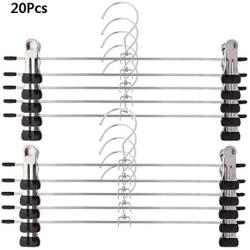 MEIYIN 20 Pcs Stainless Steel Trouser Hanger Rack Coat Pants Skirt Hangers Clothes Stand Holder with 2 Adjustable Non-Slip Clips 28cm