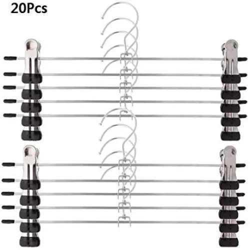 MEIYIN 20 Pcs Stainless Steel Trouser Hanger Rack Coat Pants Skirt Hangers Clothes Stand Holder with 2 Adjustable Non-Slip Clips 28cm MEIYIN 20 Pcs Stainless Steel Trouser Hanger Rack Coat Pants Skirt Hangers Clothes Stand Holder with 2 Adjustable Non-Slip Clips 28cm