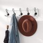 Flexzion Hook Rack Organizer Decorative Wall Mounted White Wood & 5 Black Metal Dual Coat Hooks Utility Entryway Rack for Coat, Scarf, Bag, Towel, Key, Cap, Cup, Hat Bathroom Towel Hanger Organizer
