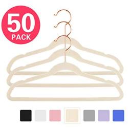 MIZGI Kids Velvet Hangers 50pcs14" Wide with Copper/Rose Gold Hooks,Space Saving Ultrathin,Nonslip Hangers,Petite Hangers,Junior Hangers,Childrens Hangers,Clothes Hangers,Rose Gold Hangers (Ivory)